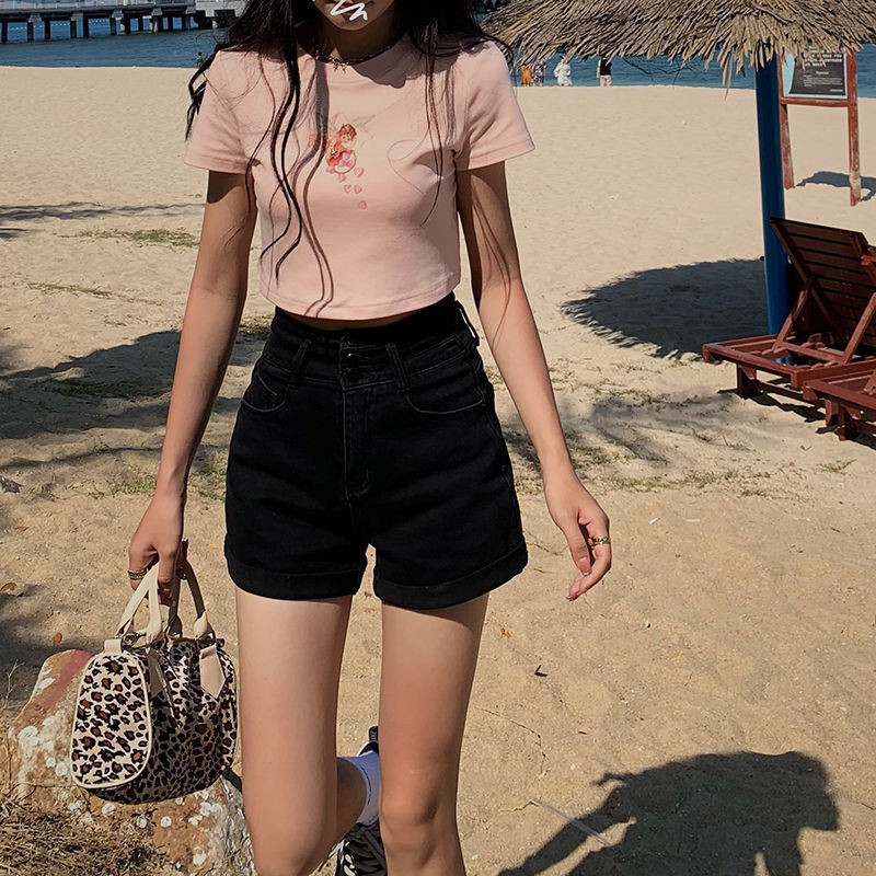 Traper kratke hlače Ženske jednobojne, jednostavne, visokog struka, u korejskom stilu, studentice Sve za fakultet Ins Ulična odjeća za slobodno vrijeme Chic Svakodnevno novo S-4XL