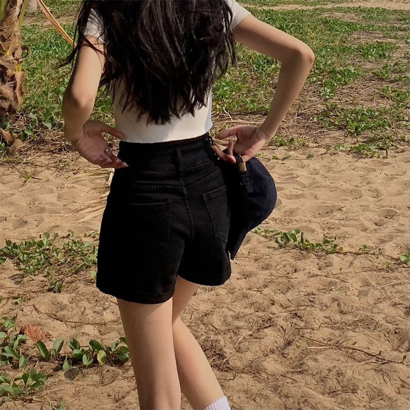 Traper kratke hlače Ženske jednobojne, jednostavne, visokog struka, u korejskom stilu, studentice Sve za fakultet Ins Ulična odjeća za slobodno vrijeme Chic Svakodnevno novo S-4XL
