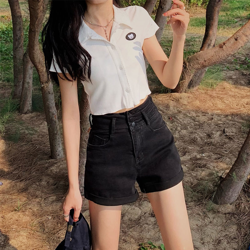 Traper kratke hlače Ženske jednobojne, jednostavne, visokog struka, u korejskom stilu, studentice Sve za fakultet Ins Ulična odjeća za slobodno vrijeme Chic Svakodnevno novo S-4XL