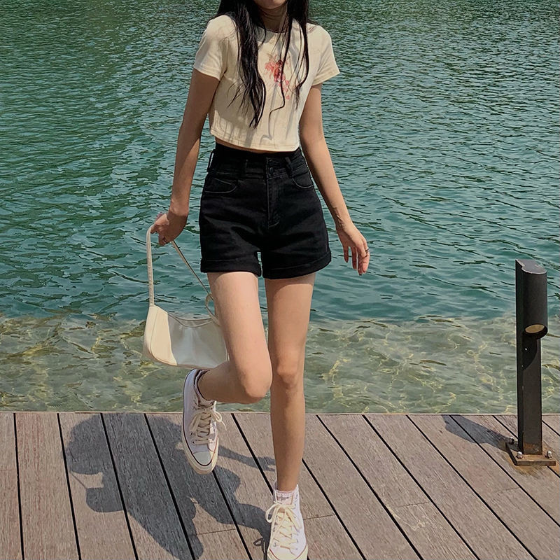 Traper kratke hlače Ženske jednobojne, jednostavne, visokog struka, u korejskom stilu, studentice Sve za fakultet Ins Ulična odjeća za slobodno vrijeme Chic Svakodnevno novo S-4XL