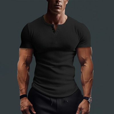 Μπλουζάκια Μπλούζες με στρογγυλή λαιμόκοψη Πουκάμισο με κοντό μανίκι γκρι ανδρικό πουλόβερ με ραβδώσεις μασίφ καλοκαιρινά ενεργά ρούχα