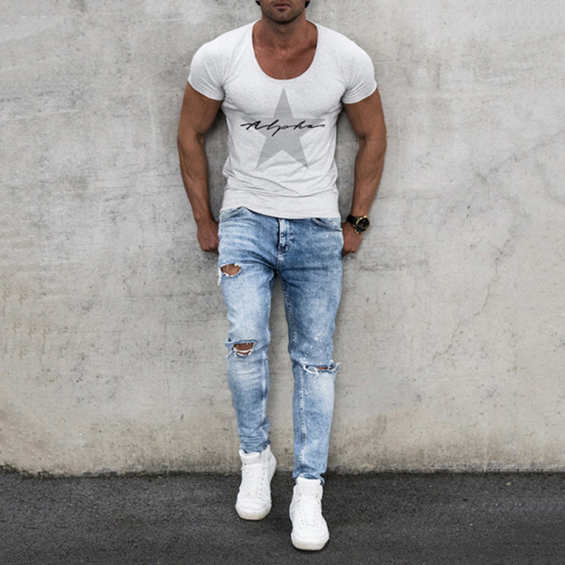 2024. gada pavasaris, vasara Jauni vīriešu topi Ikdienas T-krekli O Kakls Īsām piedurknēm Slaids T krekls Vīriešiem Ielu apģērbi Modes Rakstu T-krekli