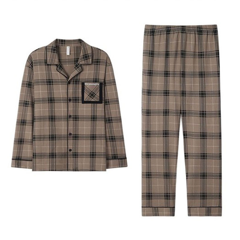 Kompleti pamučnih pidžama proljeće jesen za muškarce Karirano odijelo za spavanje Ležerna kućna odjeća Pidžame Hombre salonke Plus veličina 4XL