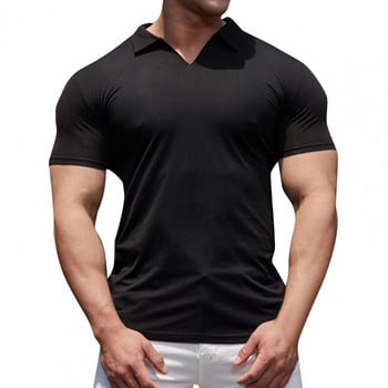 Страхотна мъжка тениска, цветна, къси ръкави, устойчива на износване, пераща се в пералня, лятна тениска с отложна яка