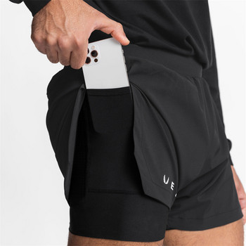 Нови летни мъжки къси панталони 2-в-1 Двуслойни къси панталони Бързосъхнещи дишащи еластични фитнес панталони Jogger Gym Running Shorts