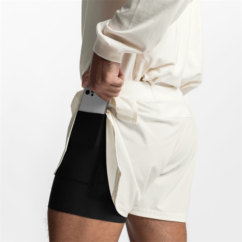 Új nyári férfi rövidnadrág 2 az 1-ben kétrétegű rövidnadrág Gyorsan száradó, légáteresztő Stretch Fitness nadrág Jogger Gym futónadrág