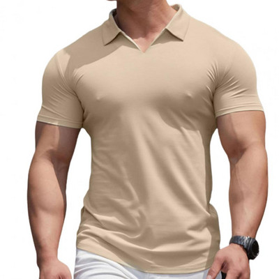 Muške majice Jednobojni pulover s V izrezom Slim Fit Young Style Ljetne majice kratkih rukava Ljeto 2024.