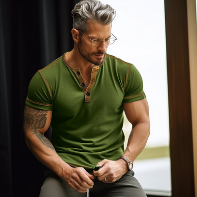 Boutique vīriešu tendence, vienkārša elpojoša ātri žūstoša poga ar īsām piedurknēm vīriešu modes vasaras ikdienas sviedru absorbcijas pogas T-krekls