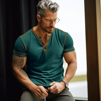 Boutique vīriešu tendence, vienkārša elpojoša ātri žūstoša poga ar īsām piedurknēm vīriešu modes vasaras ikdienas sviedru absorbcijas pogas T-krekls