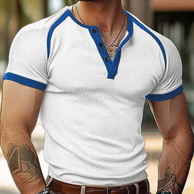 Boutique vīriešu tendence, vienkārša elpojoša ātri žūstoša poga ar īsām piedurknēm vīriešu modes vasaras ikdienas sviedru absorbcijas pogas T-krekls