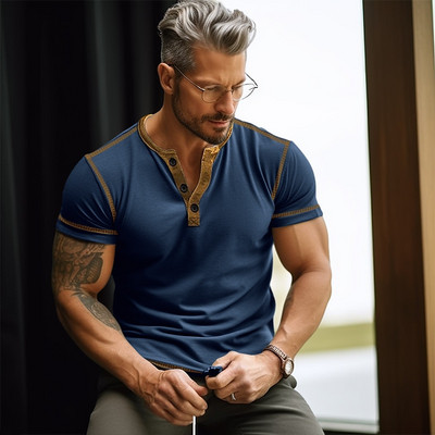 Boutique vīriešu tendence, vienkārša elpojoša ātri žūstoša poga ar īsām piedurknēm vīriešu modes vasaras ikdienas sviedru absorbcijas pogas T-krekls