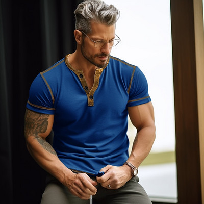 Boutique vīriešu tendence, vienkārša elpojoša ātri žūstoša poga ar īsām piedurknēm vīriešu modes vasaras ikdienas sviedru absorbcijas pogas T-krekls