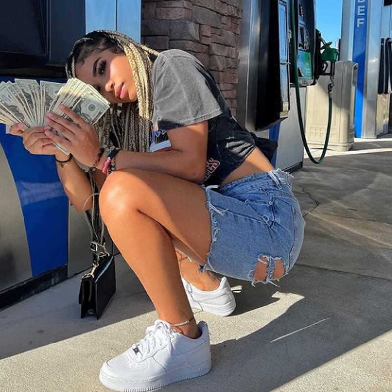 2022. gada pavasaris/vasara, jauni džinsu šorti ar augstu vidukli, sievietēm, ielu modes ikdienas elastīgi džinsi šorti S-2XL Drop Shipping