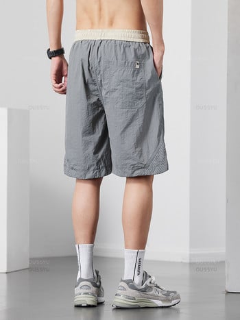 Нови летни тънки къси панталони Мъжки работни широки джоггери с шнурове Еластична талия Bermuda Knee Плажни къси панталони Мъжки плюс размер M-5XL