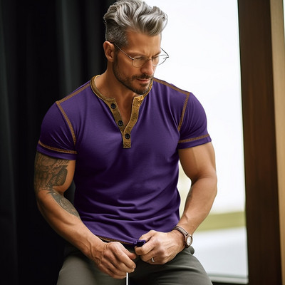 Vīriešu vasaras Boutique elpojošs sviedru absorbcijas poga ar īsām piedurknēm vīriešu modes tendence ikdienas komforta ātri nožūstošs T-krekls