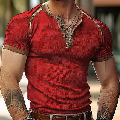 Vīriešu vasaras Boutique elpojošs sviedru absorbcijas poga ar īsām piedurknēm vīriešu modes tendence ikdienas komforta ātri nožūstošs T-krekls