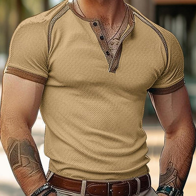 Vīriešu vasaras Boutique elpojošs sviedru absorbcijas poga ar īsām piedurknēm vīriešu modes tendence ikdienas komforta ātri nožūstošs T-krekls