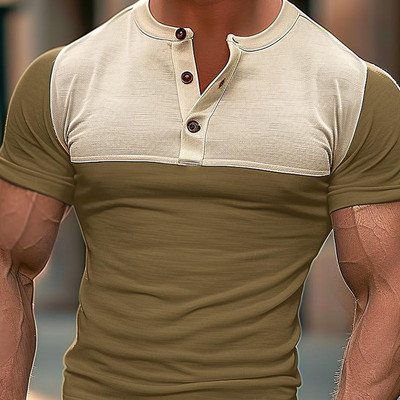 Vīriešu vasaras Boutique elpojošs sviedru absorbcijas poga ar īsām piedurknēm vīriešu modes tendence ikdienas komforta ātri nožūstošs T-krekls