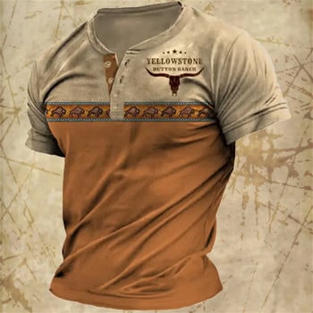 Винтидж мъжки тениски 3d Henley Shirt Tee Graphic тениски с къс ръкав V-образно деколте Пуловер с копчета и големи мъжки тениски