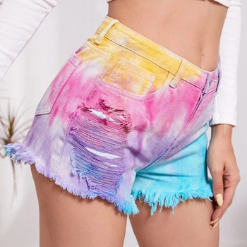 2022 лято Нова жена Ripped Tie Dye Shorts Jeans Fashion Tassels Denim Shorts Street Hipster Clothing S-2XL Drop Shipping