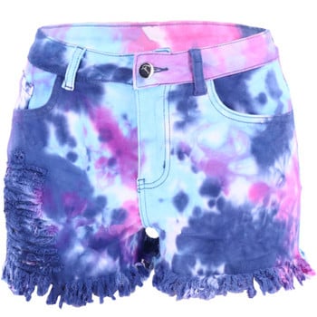 2022 лято Нова жена Ripped Tie Dye Shorts Jeans Fashion Tassels Denim Shorts Street Hipster Clothing S-2XL Drop Shipping