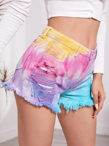 2022 лято Нова жена Ripped Tie Dye Shorts Jeans Fashion Tassels Denim Shorts Street Hipster Clothing S-2XL Drop Shipping