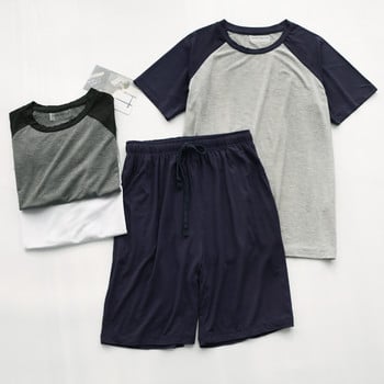 Модални летни пижами за мъже с тънък участък, широки шорти с къс ръкав могат да се носят извън спортен костюм за домашно обслужване мъжко спално облекло