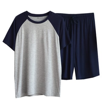Модални летни пижами за мъже с тънък участък, широки шорти с къс ръкав могат да се носят извън спортен костюм за домашно обслужване мъжко спално облекло