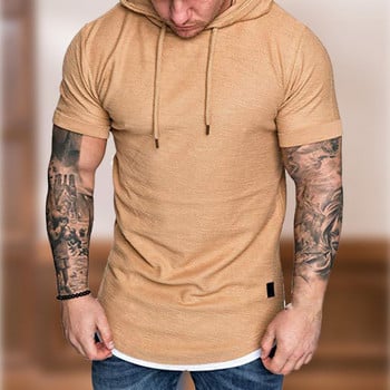 Едноцветно горнище с качулка Мъжки тениски Лятна тениска с къс ръкав за мъже Спортни пуловери Топове camiseta hombre футболка мужская
