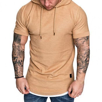 Едноцветно горнище с качулка Мъжки тениски Лятна тениска с къс ръкав за мъже Спортни пуловери Топове camiseta hombre футболка мужская