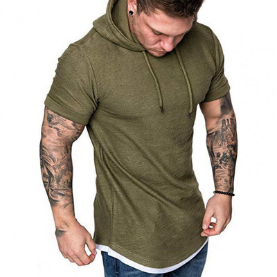 Μονόχρωμα ανδρικά μπλουζάκια με κουκούλα Καλοκαιρινό κοντομάνικο μπλουζάκι για άντρες Αθλητικά πουλόβερ Μπλούζες camiseta hombre футболка мужская