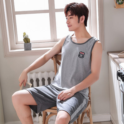 Naujausias vyriškas pižamos rinkinys Vasarinės liemenės pižamos rinkinys Pijama Hombre be rankovių O formos kaklo laisvalaikio vyriški miegui skirti drabužiai namų drabužiams
