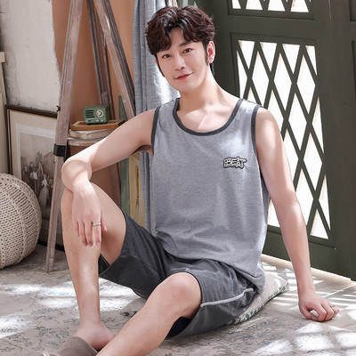 Naujausias vyriškas pižamos rinkinys Vasarinės liemenės pižamos rinkinys Pijama Hombre be rankovių O formos kaklo laisvalaikio vyriški miegui skirti drabužiai namų drabužiams