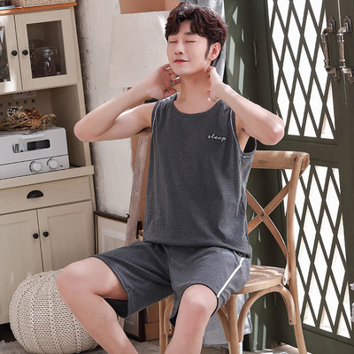 Naujausias vyriškas pižamos rinkinys Vasarinės liemenės pižamos rinkinys Pijama Hombre be rankovių O formos kaklo laisvalaikio vyriški miegui skirti drabužiai namų drabužiams