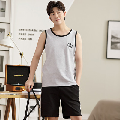 Naujausias vyriškas pižamos rinkinys Vasarinės liemenės pižamos rinkinys Pijama Hombre be rankovių O formos kaklo laisvalaikio vyriški miegui skirti drabužiai namų drabužiams