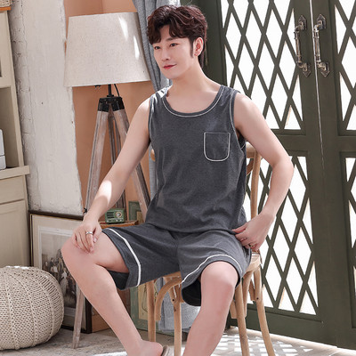 Naujausias vyriškas pižamos rinkinys Vasarinės liemenės pižamos rinkinys Pijama Hombre be rankovių O formos kaklo laisvalaikio vyriški miegui skirti drabužiai namų drabužiams