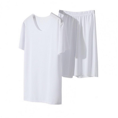 2 gab./Komplekts Vīriešu pidžamas ar īsām piedurknēm brīvas elastīgas jostasvietas platas kājas mājas valkāšanai ikdienišķs mīksts vīriešu T-kreklu šortu komplekts gulēšanai