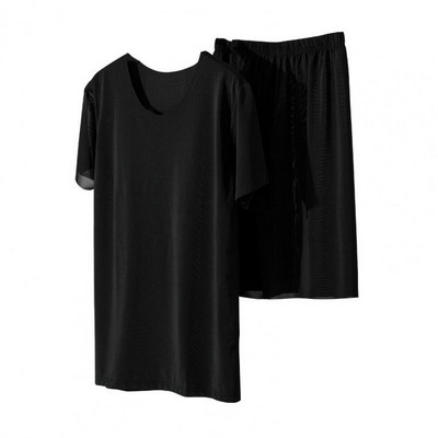 2 gab./Komplekts Vīriešu pidžamas ar īsām piedurknēm brīvas elastīgas jostasvietas platas kājas mājas valkāšanai ikdienišķs mīksts vīriešu T-kreklu šortu komplekts gulēšanai