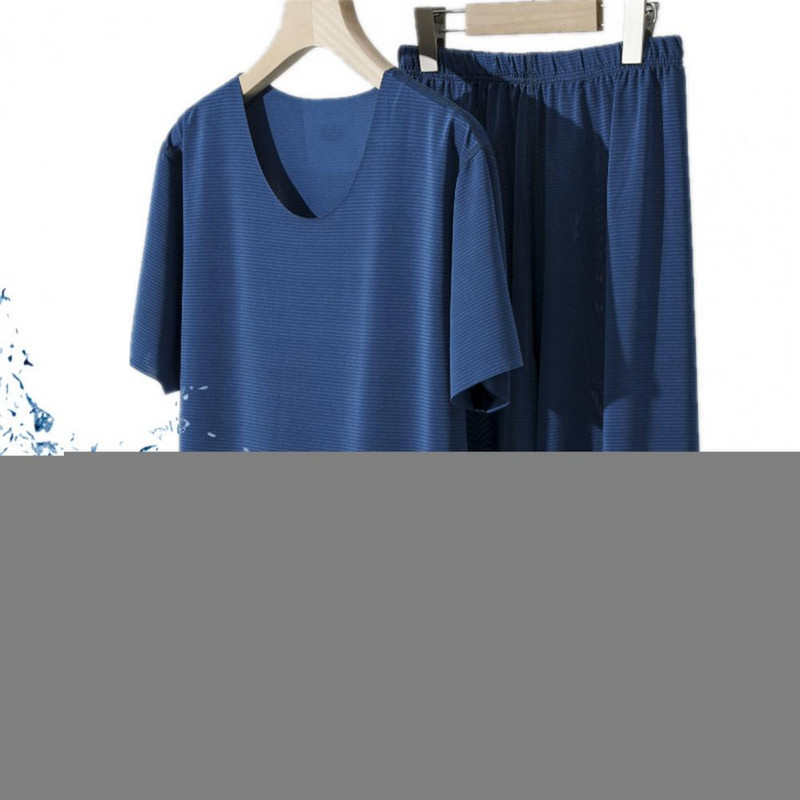 2 gab./Komplekts Vīriešu pidžamas ar īsām piedurknēm brīvas elastīgas jostasvietas platas kājas mājas valkāšanai ikdienišķs mīksts vīriešu T-kreklu šortu komplekts gulēšanai