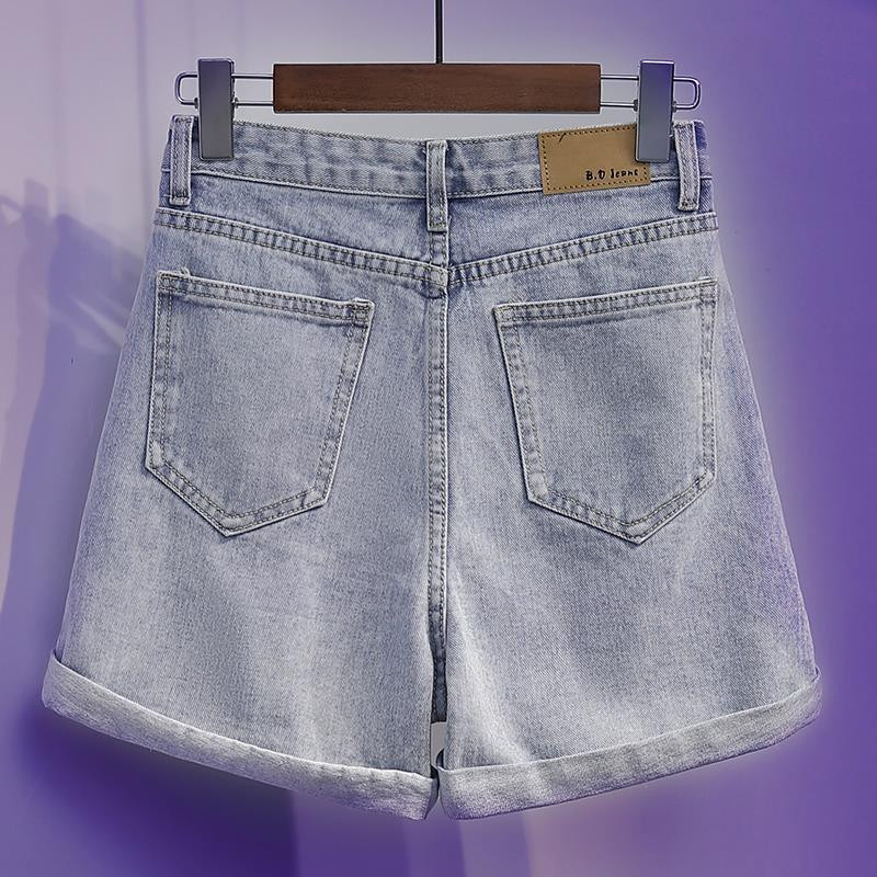 Šorti sieviešu resnā māsa ar augstu vidukli džinsa bikses ar platām kājām cauruļu brīvs dizains S-5XL Street Wear College Summer Feminino Hot Ins