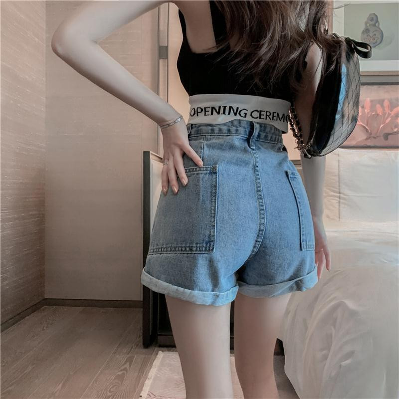 Γυναικείο σορτς με τσέπη με φαρδύ τζιν Σχέδιο με όλα τα ταιριαστά Solid College Street Wear Harajuku Breathe Summer Loose New Arrive S-5XL Hot