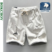 2024. g. vasara, jauns ikdienas mazgāts, kravnesis, saplēsts džinss, džinsa šorti, vīriešu apģērbi, brīvi mazgāti, mīksta kokvilna, līdz ceļgaliem, vīriešu bikses AG7153