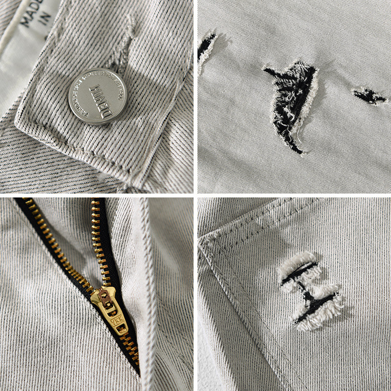 2024. g. vasara, jauns ikdienas mazgāts, kravnesis, saplēsts džinss, džinsa šorti, vīriešu apģērbi, brīvi mazgāti, mīksta kokvilna, līdz ceļgaliem, vīriešu bikses AG7153