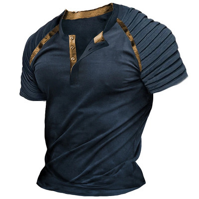 Cămașă Henley ocazională pentru bărbați Tricou raglan la modă, simplu, subțire, plisată, Henley, zilnic, cu mânecă scurtă, plisuri, îmbrăcăminte.