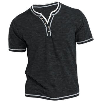 Мъжка обикновена риза Henley Тениска с кръгло деколте Лятна удобна памучна мода С къс ръкав Ежедневно улично облекло Спортно горнище Основно