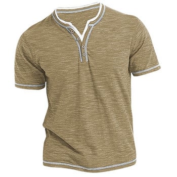 Мъжка обикновена риза Henley Тениска с кръгло деколте Лятна удобна памучна мода С къс ръкав Ежедневно улично облекло Спортно горнище Основно