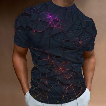 Тениска с геометрична линия Мъжки 3D принт Ежедневни тениски с къс ръкав Летен свободен пуловер с О-образно деколте Готини топове Моден уличен суичър
