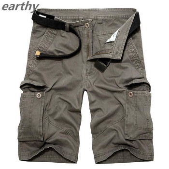Летни мъжки модни гащеризони Памучни ежедневни широки къси панталони с много джобове Карго шорти Голям размер