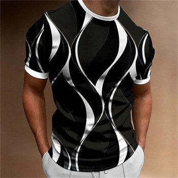 2023 г. Нова мъжка тениска с 3D раирани суичъри с щампи Летни горнища с О деколте Ежедневни къси ръкави Мъжко прилепнало облекло Евтино облекло