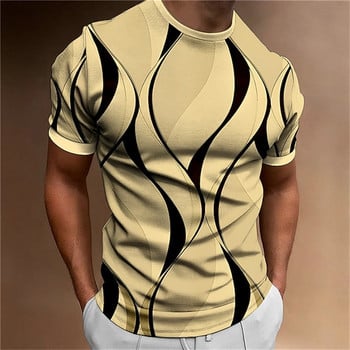 2023 г. Нова мъжка тениска с 3D раирани суичъри с щампи Летни горнища с О деколте Ежедневни къси ръкави Мъжко прилепнало облекло Евтино облекло